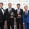 Henry Cavill, Simon Chinn, Malik Bendjelloul et Martin Freeman lors des BAFTA awards à Londres le 10 février 2013