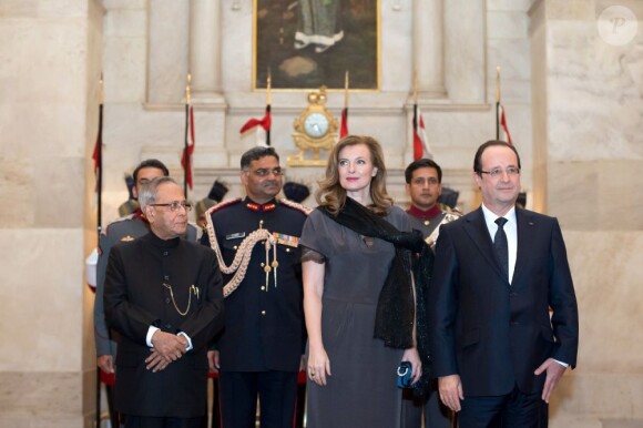 François Hollande et Valérie Trierweiler au dîner d'Etat donné au Rashtrapati Bhavan, la résidence officielle du président à New Delhi, le 14 février 2013.