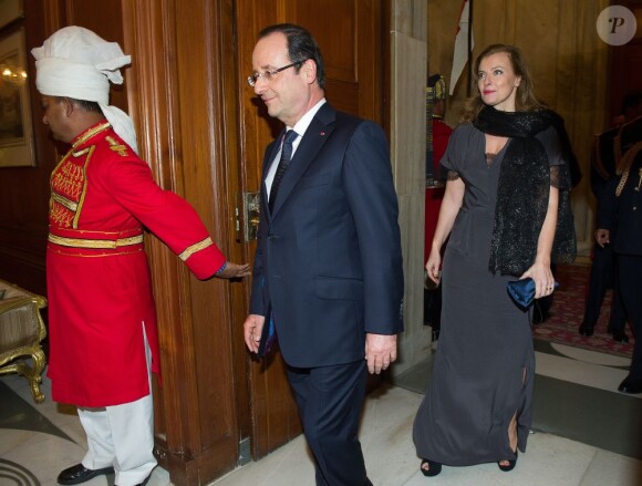 François Hollande et Valérie Trierweiler au dîner d'Etat donné dans la résidence officielle du président à New Delhi, le 14 février 2013.