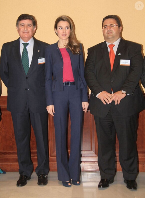 La princesse Letizia d'Espagne très élégante pour le 6e Congrès international sur les maladies orphelines à Seville, le 15 février 2013.