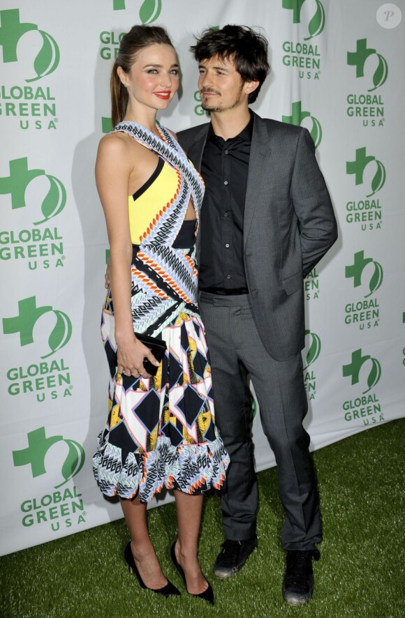 Miranda Kerr et son époux Orlando Bloom brillent à la soirée "Global Green" à Hollywood, le 20 fevrier 2013.