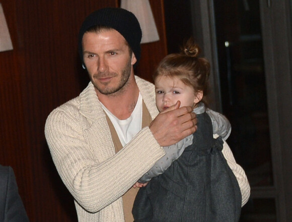 David Beckham et sa petite Harper au Royal Monceau pour fêter les 8 ans du petit Cruz le 20 février 2013 à Paris