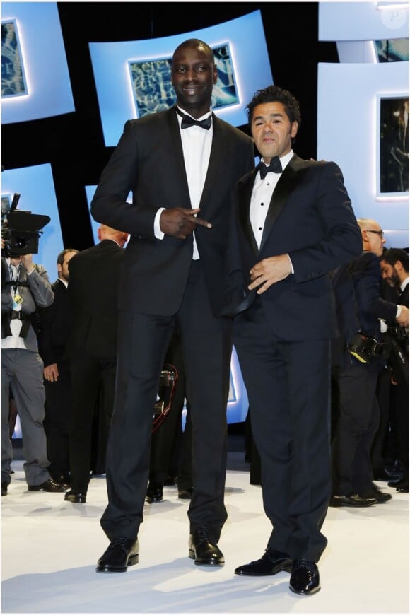 Omar Sy et le président Jamel Debbouze lors des César à Paris le 22 février 2013