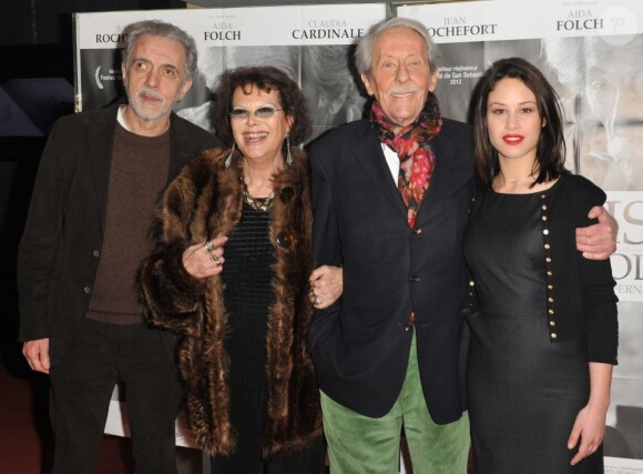 Fernando Trueba, Claudia Cardinale, Jean Rochefort et Aida Folch lors de l'avant-première du film L'Artiste et son modèle à Paris le 26 février 2013