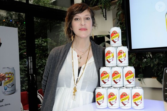 Daphné Bürki présente les nouvelles cannettes Schweppes Zero à l'Hôtel Amour à Paris, le 19 mars 2013.