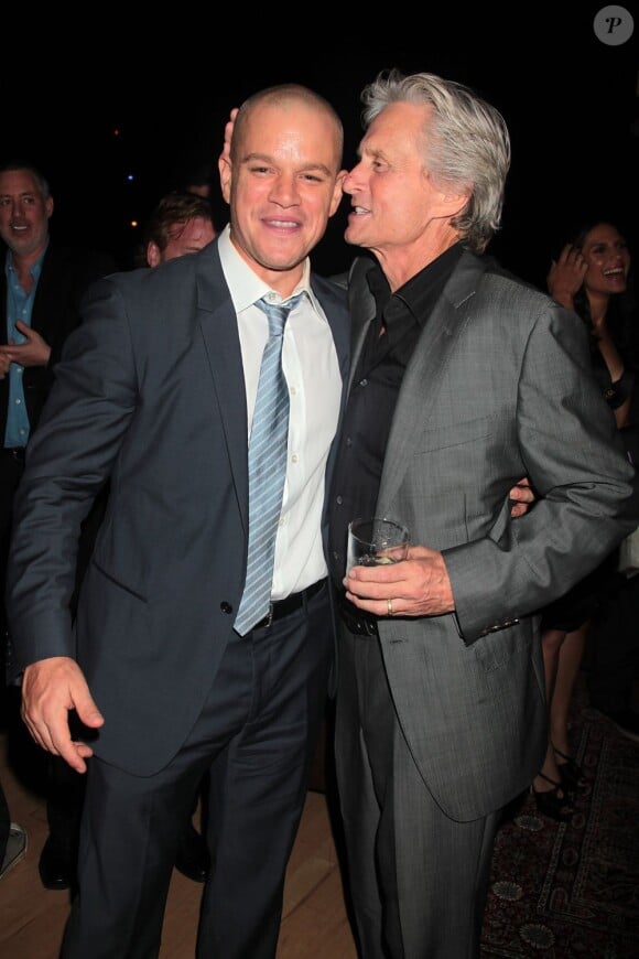 Matt Damon et Michael Douglas lors de la première de Contagion à New York le 7 septembre 2011.