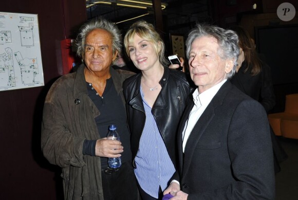 Albert Koski, Emmanuelle Seigner et Roman Polanski lors de l'avant-première du film Des gens qui s'embrassent le 1er avril 2013 à Paris