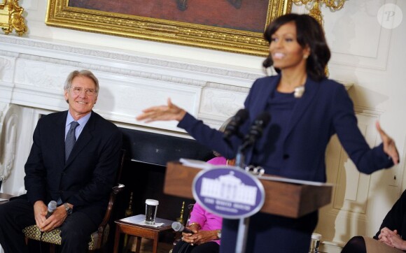 Harrison Ford sous le charme de Michelle Obama - Présentation du film "42" à la Maison Blanche, à Washington le 2 avril 2013.