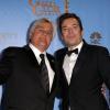 Jay Leno et Jimmy Fallon en salle de presse à la 70e cérémonie des Golden Globe au Beverly Hilton Hotel le 13 janvier 2013 à Los Angeles.
