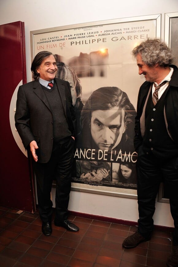Philippe Garrel et Jean-Pierre Léaud lors de la première du film La naissance de l'amour (sorti en 1993) pour l'ouverture du Festival Théâtre et Cinéma au Magic Cinéma de Bobigny le 3 avril 2013.