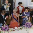  Dîner d'Etat donné par la reine Margrethe II de Danemark en l'honneur du président de la Finlande Sauli Niinistö et sa compagne Jenni Haukio au palais de Fredensborg, le 4 avril 2013. 