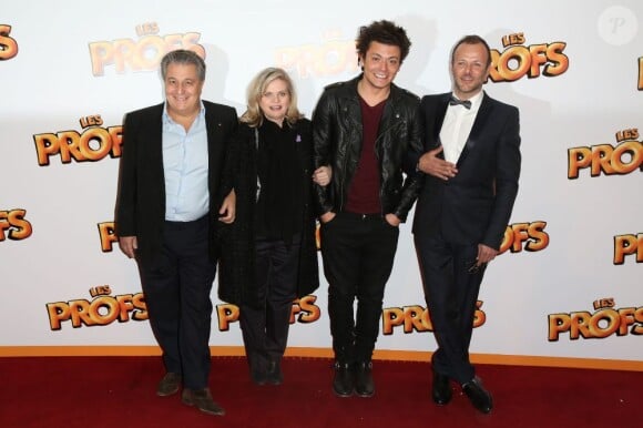 Christian Clavier, Isabelle Nanty, Kev Adams, Pierre Francois Martin Laval à la première du film Les Profs au Grand Rex, Paris, le 9 avril 2013.