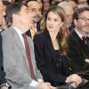La princesse Letizia d'Espagne à la cérémonie de remise des prix de littérature jeunesse, le 9 avril 2013 à la Real Casa de Correos, à Madrid.