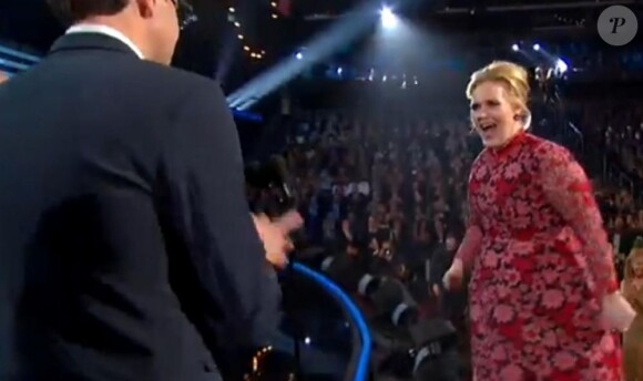 Adele lors des Grammy Awards 2013 où la star a été récompensée du trophée de la meilleure performance pop solo, au Staples Center de Los Angeles, le 10 février dernier.