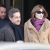Nicolas Sarkozy et Carla Bruni Sarkozy à la sortie du Royal Monceau samedi 9 février 2013.