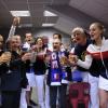 L'équipe de France de Fed Cup dans les vestiaires après sa victoire à Besançon le 21 avril 2013 dans son match pour le maintien en 2e division face au Kazakhstan
