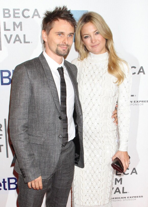 Kate Hudson et son fiancé Matthew Bellamy pendant la première du film L'intégriste malgré lui au festival de Tribeca à New York, le 22 avril 2013.