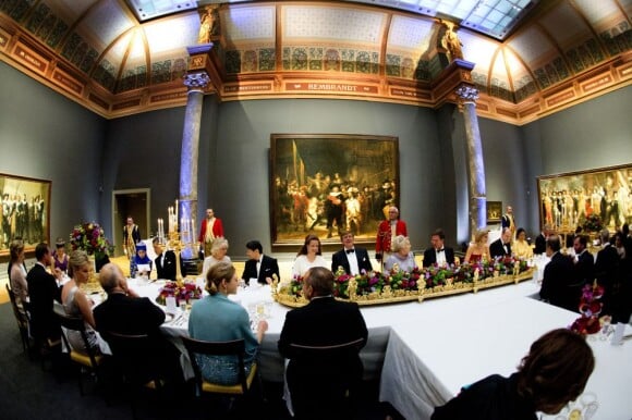 Dîner d'adieu de la reine Beatrix des Pays-Bas au Rijksmuseum d'Amsterdam le 29 avril 2013, à la veille de son abdication.