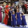 Les princesses Catharina-Amalia (9 ans), Alexia (7 ans) et Ariane (6 ans), filles du roi Willem-Alexander des Pays-Bas et de la reine Maxima, menaient le cortège de la famille royale néerlandaise (avec la princesse Beatrix et la princesse Mabel derrière elles) à leur arrivée à la Nouvelle Eglise d'Amsterdam pour la prestation de serment de Willem-Alexander, le 30 avril 2013.
