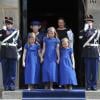 Les princesses Catharina-Amalia (9 ans), Alexia (7 ans) et Ariane (6 ans), filles du roi Willem-Alexander et de la reine Maxima des Pays-Bas, à la Nouvelle Eglise d'Amsterdam après la prestation de serment de Willem-Alexander, le 30 avril 2013.