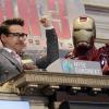 Robert Downey Jr. assure la promotion du film Iron Man 3 au New York Stock Exchange de Wall Street, New York, le 30 avril 2013.