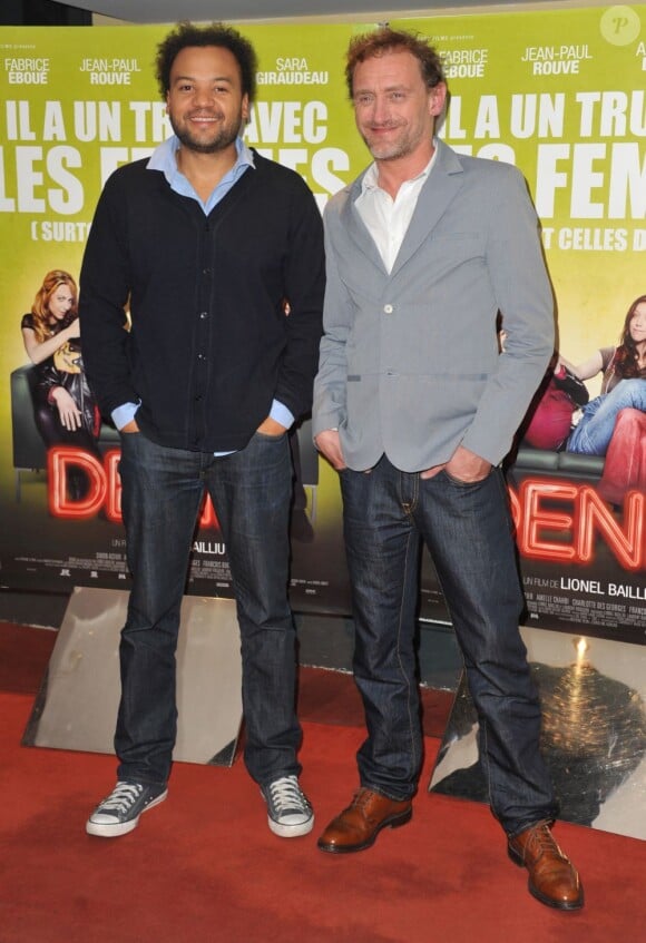 Fabrice Eboué et Jean-Paul Rouve lors de l'avant-première du film "Denis" à l'UGC les Halles à Paris le 29 avril 2013