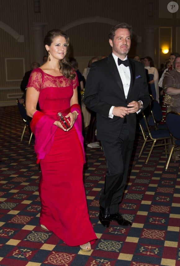 Madeleine de Suède et Chris O'Neill arrivent au dîner de gala pour le 375e anniversaire de la fondation de la Nouvelle-Suède à Wilmington le 11 mai 2013.