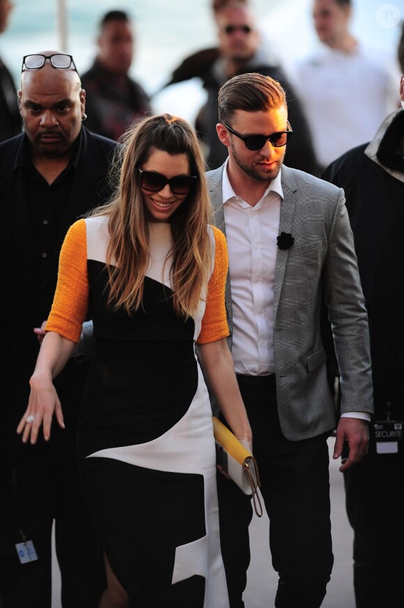 Justin Timberlake et Jessica Biel arrivent à l'émission Le Grand Journal à Cannes, le 20 mai 2013.