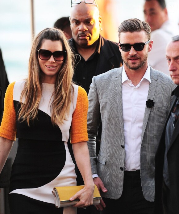 Justin Timberlake et Jessica Biel arrivent en couple à l'émission Le Grand Journal à Cannes, le 20 mai 2013.