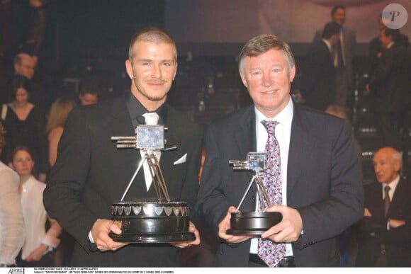 David Beckham et Sir Alex Ferguson à Londres le 10 décembre 2001.