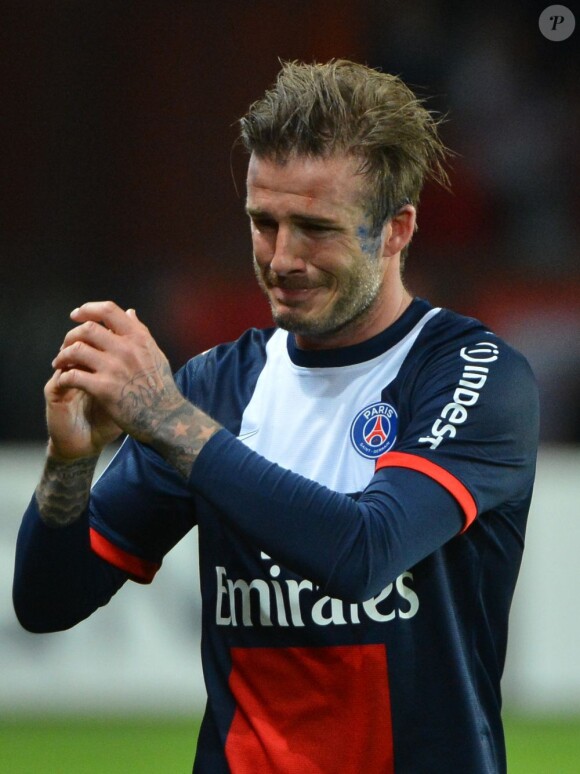 David Beckham était très ému le 18 mai 2013 au Parc des Princes pour ses adieux lors de PSG-Brest.