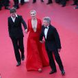 Mathieu Amalric, Emmanuelle Seigner et Roman Polanski lors de la montée des marches de leur film La Vénus à la fourrure le 25 mai 2013 au Festival de Cannes