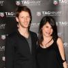Romain Grosjean et sa femme Marion Jollès, enceinte, sur le yacht de l'horloger Tag Heuer à Monte Carlo. Le 25 mai 2013.