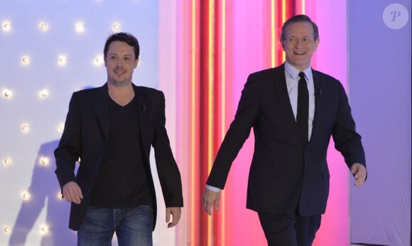 Davy Sardou et Francis Huster lors de l'enregistrement de l'émission de France 2 Vivement dimanche à Paris le 29 mai 2013