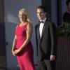 La princesse Theodora et le prince Philippos de Grèce arrivant au Grand Hotel de Stockholm le 7 juin 2013 pour le dîner privé offert à l'occasion du mariage de la princesse Madeleine et de Chris O'Neill.