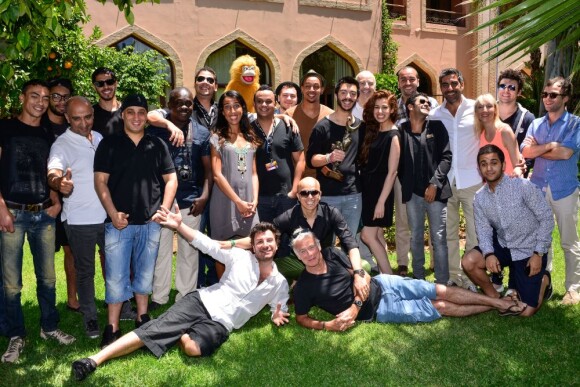 Jamel Debbouze et ses invités (Ary Abittan, Audrey Lamy, Michaël Youn, Franck Dubosc, Malik Bentalha, Jonathan Lambert, Djal, Kev Adams, Patrice Thibaud, William Stevens et Rachid Badouri) lors du festival Marrakech du rire à Marrakech, le 8 juin 2013.