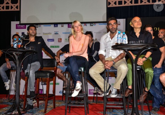 Jamel Debbouze, Audrey Lamy, Ary Abittan et Rachid Badouri  lors de la conférence de presse du Festival du Rire de Marrakech, le 8 juin 2013.