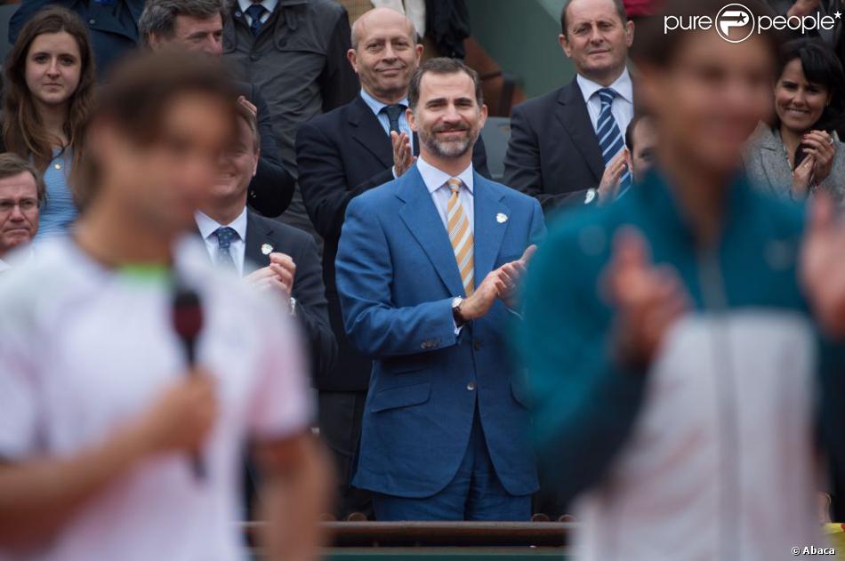 Le prince Felipe d&#039;Espagne à Roland-Garros le 9 juin 2013 à l&#039;issue de la finale 100% ibérique entre Rafael Nadal et David Ferrer remportée par le Majorquin