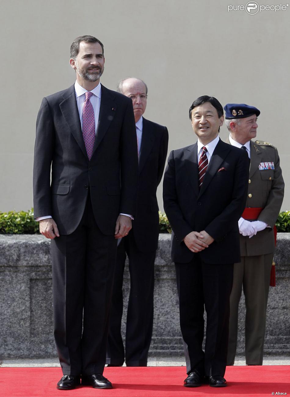  Le prince Felipe d&#039;Espagne accueillait le 10 juin 2013 au palais du Pardo, à Madrid, le prince Naruhito du Japon. 