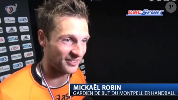 Mickaël Robin, le gardien de but de Montpellier Handball après un match contre le PSG à Paris le 25 mai 2013.