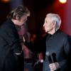 Johnny Hallyday et Charles Aznavour à Paris le 11 janvier 2013.