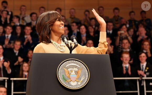 Michelle Obama fait un discours à Belfast, avant le sommet du G8. Le 17 juin 2013.