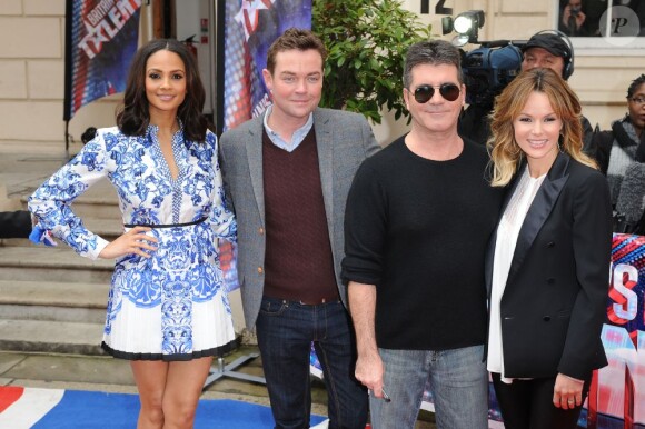 Alesha Dixon, Stephen Mulhern, Simon Cowell et Amanda Holden au lancement de l'émission "Britain's Got Talent", le 11 avril 2013.