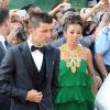 David Villa avec sa femme Patricia Gonzalez au mariage de son coéquipier Xavi à Blanes le 13 juillet 2013.
