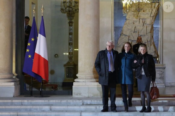 Florence Cassez avec ses parents Bernard et Charlotte Cassez  au Palais de l'Elysée à Paris le 25 Janvier 2013
