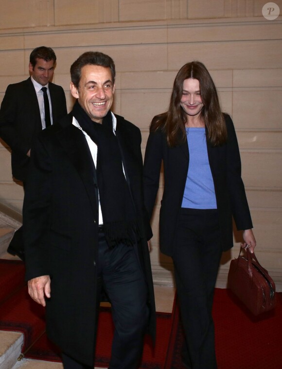Exclu : Carla Bruni et Nicolas Sarkozy au mariage de Julien Clerc et Hélène Grémillon à Paris, le 17 décembre 2012.