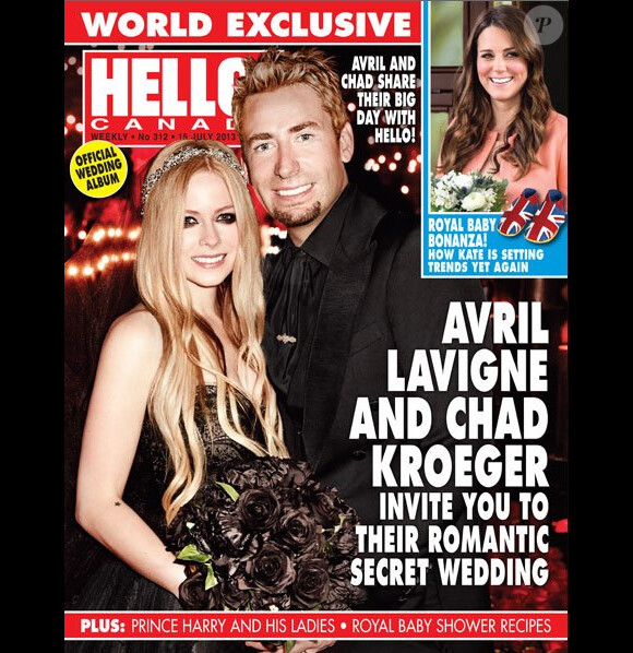 Avril Lavigne et Chad Kroeger posent lors de leur mariage dans le sud de la France le 1er juillet 2013, pour la couverture de Hello Canada, en kiosques le 15 juillet 2013.