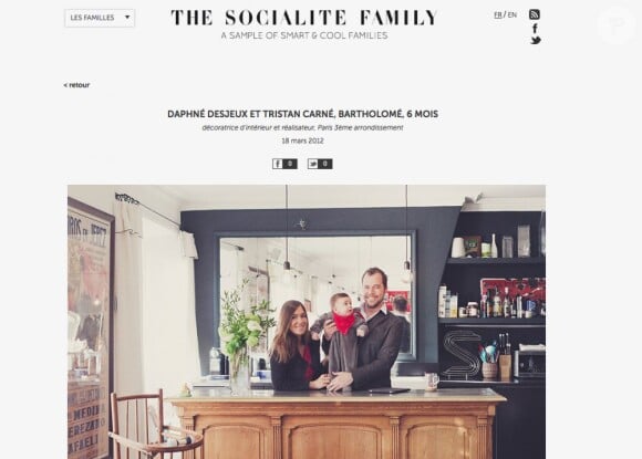 Daphné Desjeux, Tristan Carné et leur petit Bartholomé sur le site Thesocialitefamily, en mars 2012