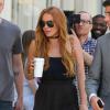 Lindsay Lohan, tout juste sortie de cure de désintoxication, en tournage à New York, le 5 août 2013.