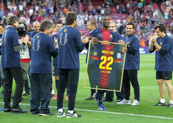 Eric Abidal lors de ses adieux déchirants au Camp Nou pour son dernier match sous les couleurs du FC Barcelone, le 6 juin 2013